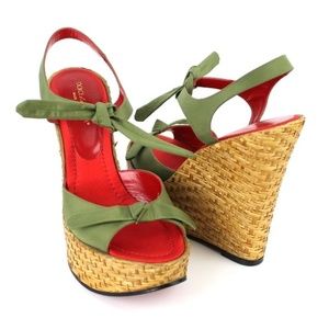 Dolce & Gabbana Green Silk Wedges Size 38.5 $675